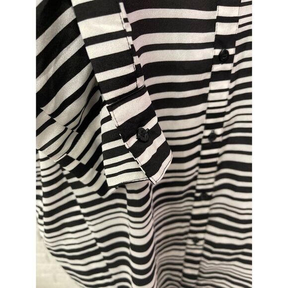 Calvin Klein Women Black /White V Neck Striped Roll Tab Tunic Blouse Size 1X - Picture 6 of 9
